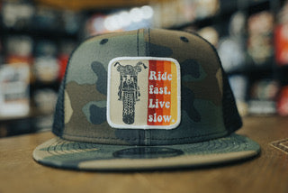Ride fast. Live slow. Snapback Hat Camo